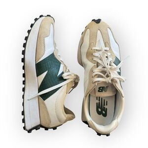 New Balance 327 Cream and Dark Green Sneakers